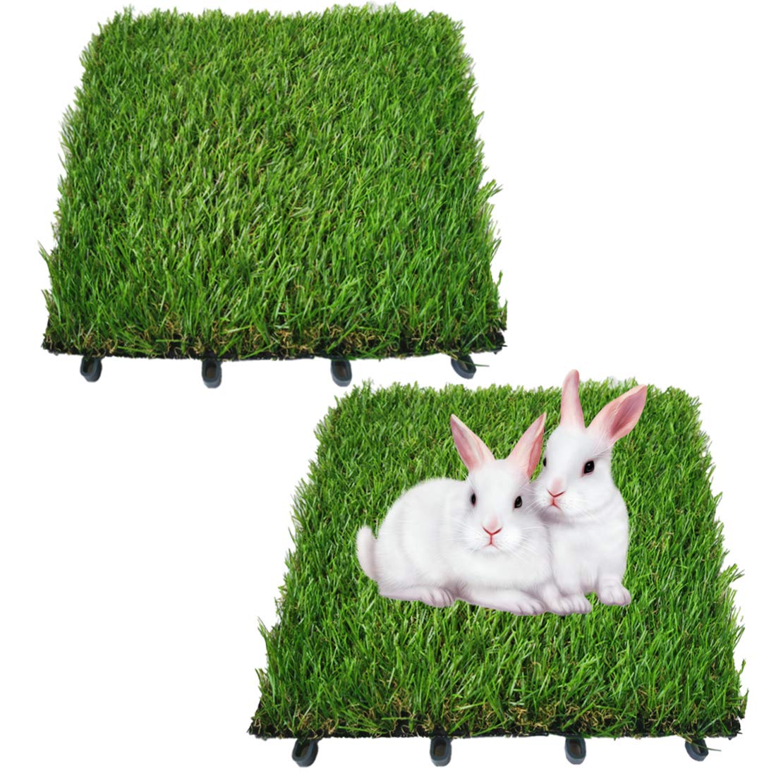 Hamiledyi 2 Pcs Artificial Rabbit Grass Mat 11.8" x 11.8" Reusable Guinea Pig Pee Pads Dog Grass Pee Pads for Puppy Bunny Chinchilla TrainerFloor Plastic Mats Feet Pads Indoor Outdoor