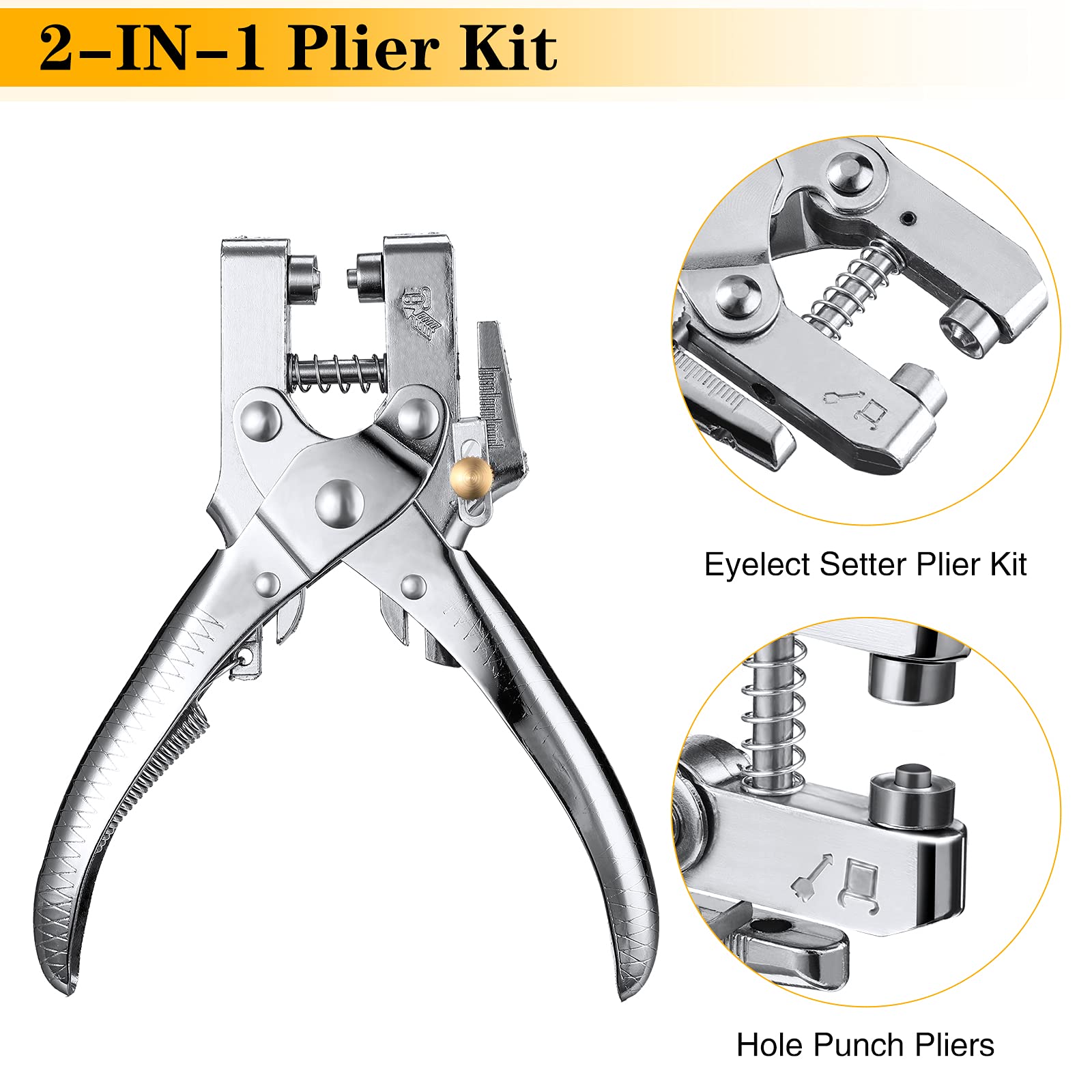 Honoson 3/16 Inch Grommet Tool Kit Eyelet Plier Set Hole Punch Grommet Hand Press Pliers with 200 Pieces of Eyelets for Shoes Clothes Bags(Gold, Silver, Grey, Copper)