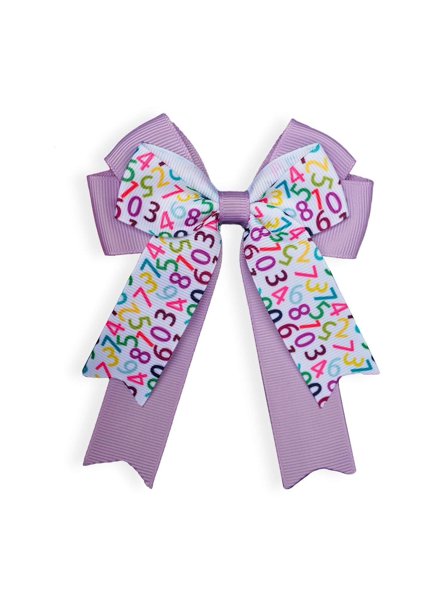 MeiMei Handmade 3.75 * 5 Inch Numbers Maths Ribbon Lilac Cheerleading Hair Bow with Slide Barrette Alligator Clip, Girls Hair Accessories, 1 Piece (Number 1, Lilac Cheer Bow, Clip)
