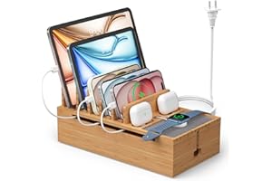 Pezin & Hulin Charging Station for Multi Devices, All in One Desktop Charger Organizer, with Power USB Charge Adapter and 6 C