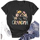 Grandma Shirts for Women Nana Shirt Wildflower Grandma Printed Casual Gigi Short Sleeve Tee Top