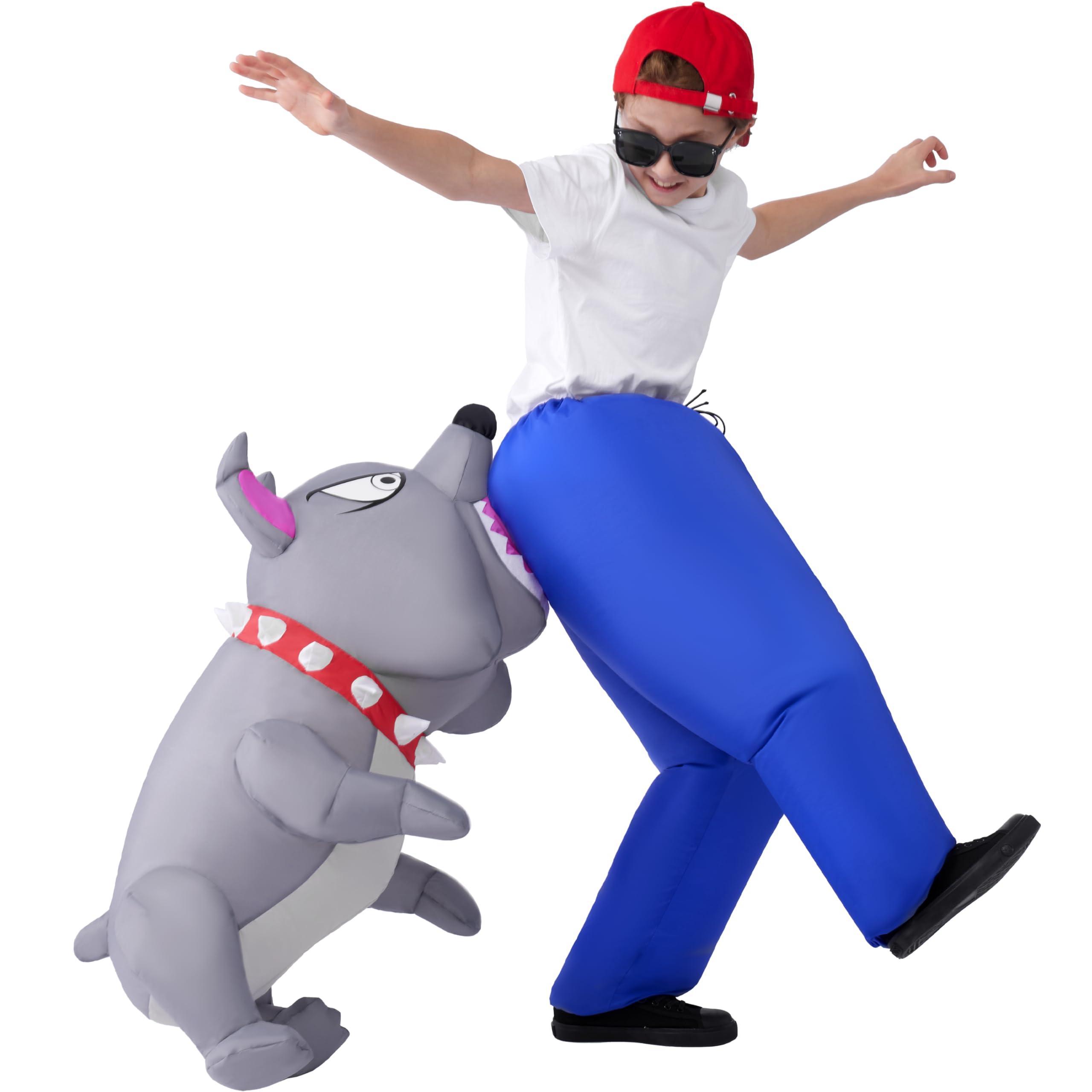 Photo 1 of Spooktacular Creations Kids Halloween Inflatable Costumes, Biting By a Dog Inflatable, Blow-up Costume with a Vicious Gray Biting Dog for Halloween Themed Cosplay Party