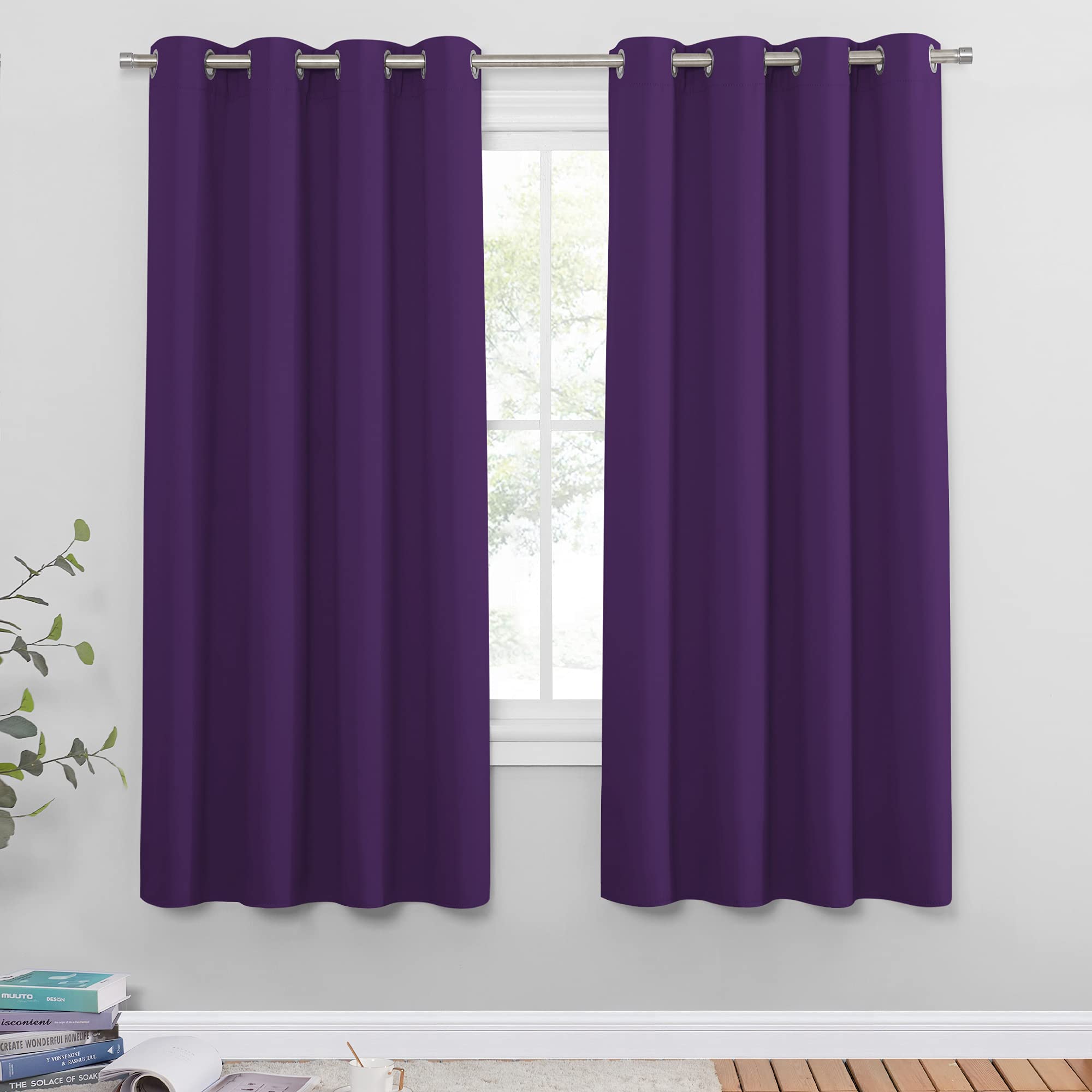 PONY DANCE Thermal Blackout Curtains & Drapes - Purple Eyelets Energy Saving and Light Blocking Curtains for Living Room Bedroom Home Decor, 2 PCs, 46 Inch Wide by 72 Inch Drop