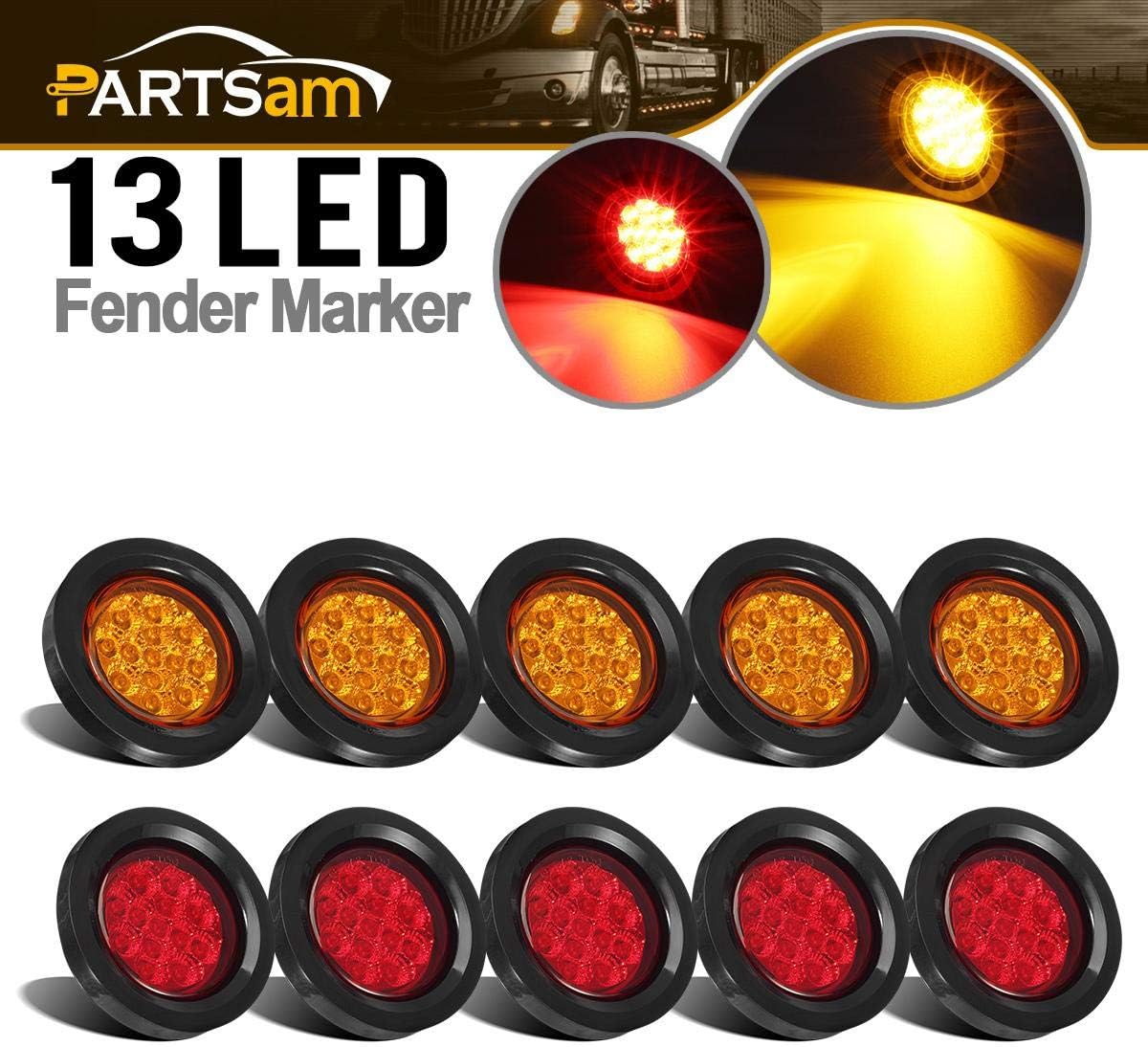 Partsam 10Pcs 2.5" Round Led and Side Marker Lights Kit 13