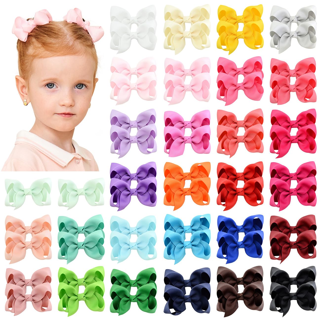 Photo 1 of 58pcs 3 Inches Grosgrain Ribbon Pinwheel Hair Bows Alligator Clips Hair Barrettes Accessories for Baby Girls Kids Toddlers Teens 29 Colors in Pairs