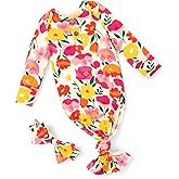 PATPAT Baby Sleeper Gown with Bamboo Viscose for Newborn Girls Boys, Knotted Nightgown with Mittens for Infant Home Coming