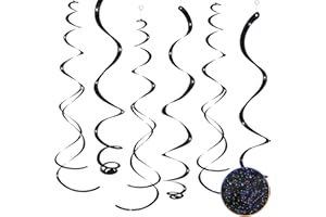AGROKO 30 pcs Black Hanging Swirls Decorations Swirl Party Decorations Plastic Party Streamer for Ceiling, 26"
