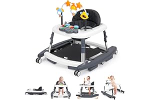 Wolfcode 5-in-1 Music and Lights Baby Walker Foldable with 5 Adjustable Heights, Baby Walker with Wheels and Bouncer Combo Portable, Infant Toddler Walker for Baby Boy Girls 6-18 Months