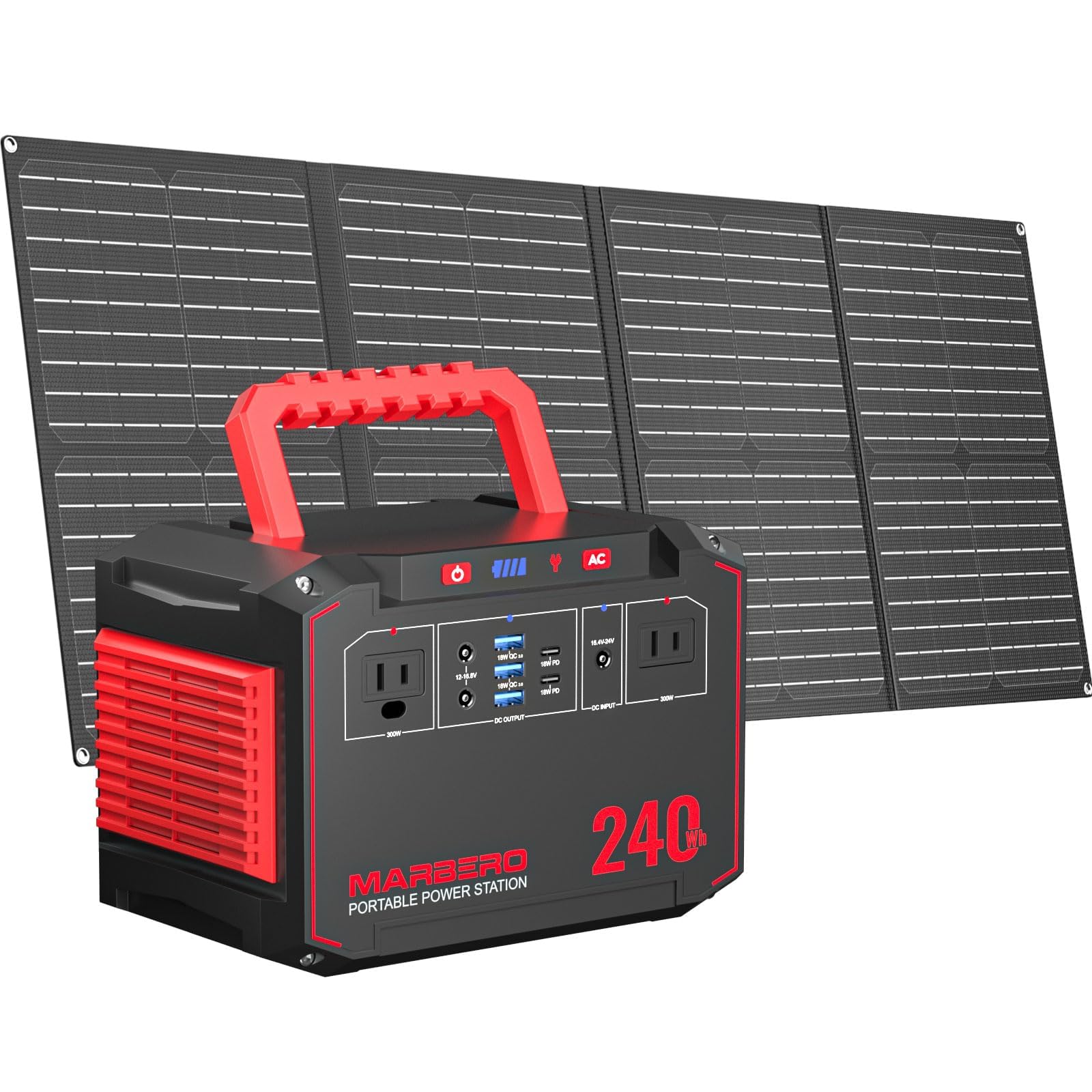 Photo 1 of MARBERO Solar Generator 240Wh 300W Portable Power Station with Solar Panel 60W Included Backup Lithium Battery with AC Outlets for Camping Home Outdoor Emergency Hiking Travel