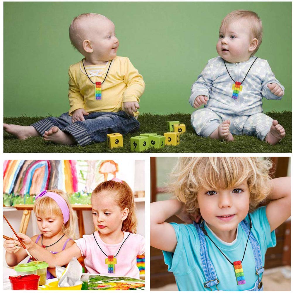 Sensory Chew Necklace Pendant Chewlery Set for Boys and Girls, Silicone Chewy Brick for Kids with ADHD, Teething, Autism, Biting Needs (Multi-Colored, 2Pack)
