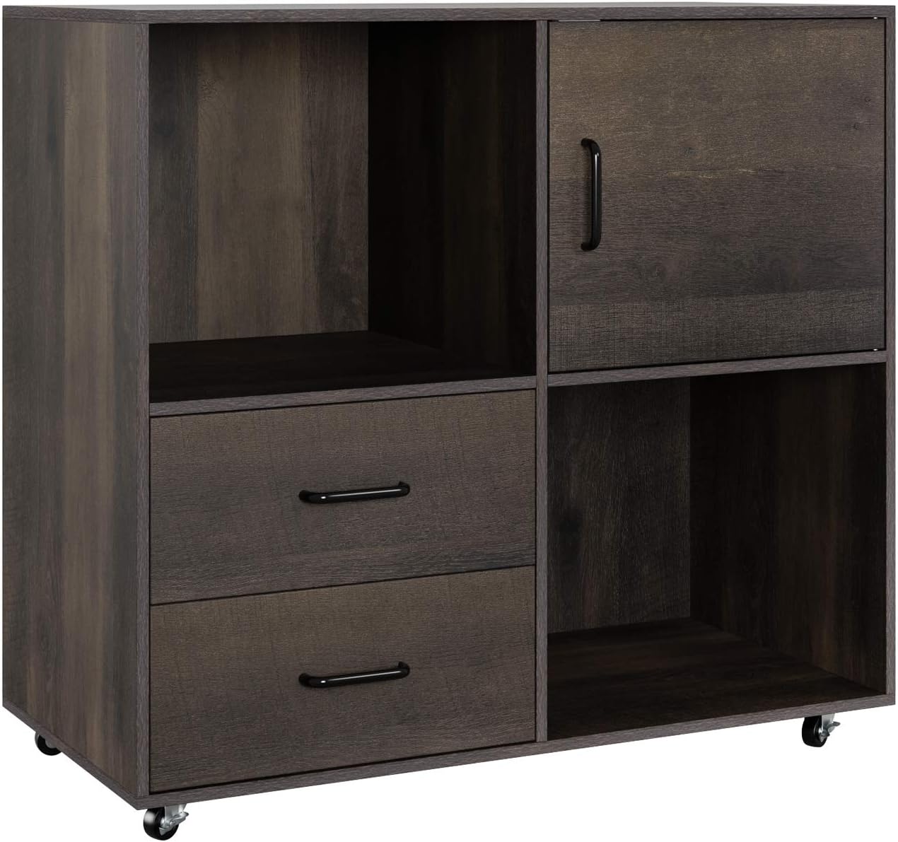 HOMECHO File Cabinet Mobile Lateral Filing Cabinet with Wheels, Large Modern Printer Stand with 2 Drawers and Open Shelves, Functional Storage Cabinet for Home Office, Dark Brown : Office Products