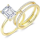 3.5CT Moissanite Bridal Ring Sets for Women,Emerald Cut D Color VVS1 Clarity Wedding Ring Sets S925 Sterling Silver with 9K Gold Plated Engagement Rings for Her