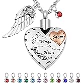Dletay Heart Cremation Necklace for Ashes Cremation Jewelry with 12 Birthstones Urn Necklace for Ashes-Your Wings were Ready but My Heart was Not