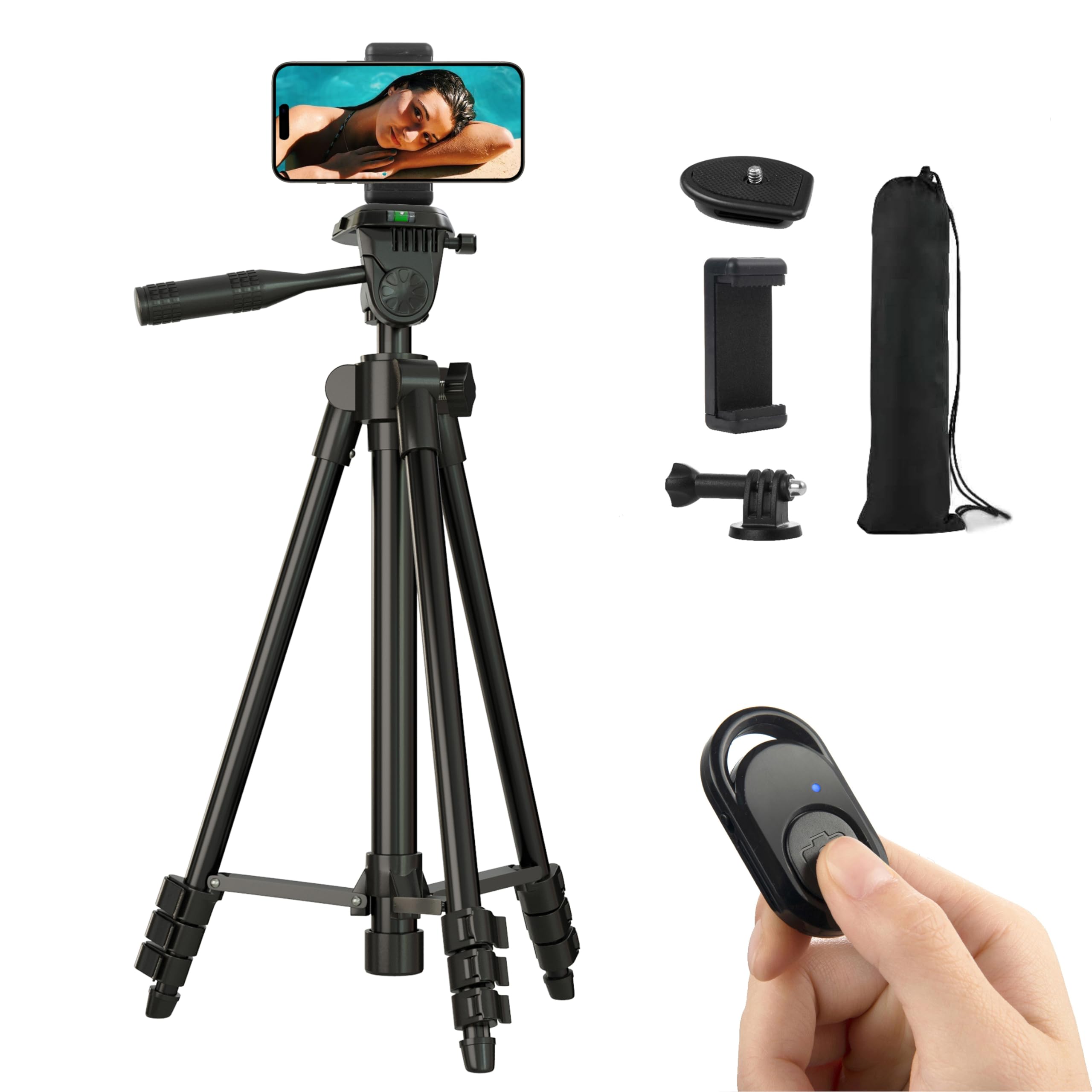 Hitchy Tripod for Smartphone, iPhone 42 inch 106 cm Lightweight Aluminium Tripod for iPhone/Smartphone/Camera with Bluetooth Remote Control, Phone Holder and GoPro Adapter (Black)