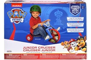 Disney Paw Patrol Fly Wheels Junior Cruiser Ride On - Kids Tricycle with Chase, Skye, Rubble, 10-Inch Front Wheel - Ages 2 to 4