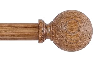 HTZON Brown Wood Grain Ball Adjustable Curtain Rods, 36-88" Heavy Duty, Farmhouse Rustic Single Window Curtain Rods, Indoor/Outdoor, Iron with Imitation Wood Grain Finish
