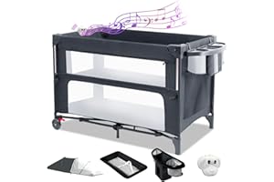 Bedside Crib 5-in-1 Baby Bassinet Bedside Sleeper with Storage, Pack and Play Bassinet Includes Diaper Changer/Mattress/Music