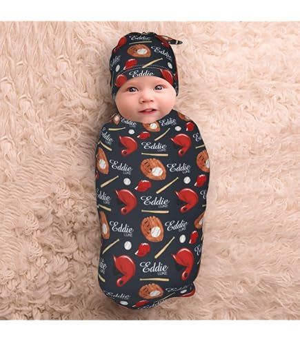 Personalized Baby Swaddle Blanket Set | Custom Name With Cow Print, Bow Headband & Hat | Newborn Gift With Announcement Sign