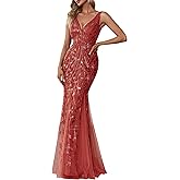 Ever-Pretty Women's Sequin Formal Dress Double V-Neck Sleeveless Mermaid Long Evening Prom Dresses 07886