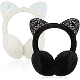 Henoyso 2 Pcs Cute Ear Muffs for Kids Adjustable Winter Warm Fluffy Cat Earmuffs for Girls Boys Children Outdoor