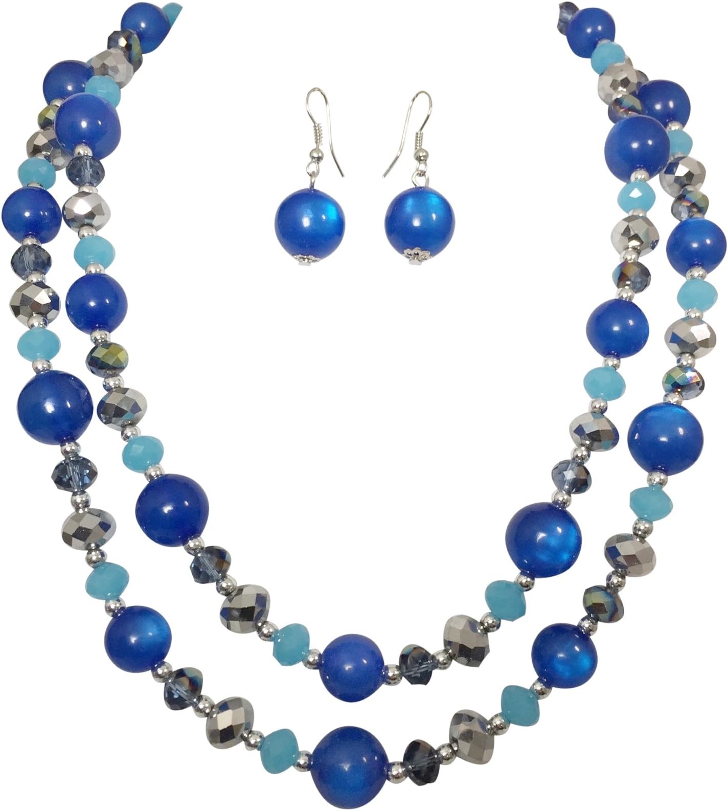 2 Row Layered Imitation Pearl Beaded Necklace And Earrings Set