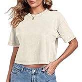 Womens Crop Tops Acid Wash Short Sleeve T-Shirts Casual Round Neck Basic Tees Baggy Summer Shirts