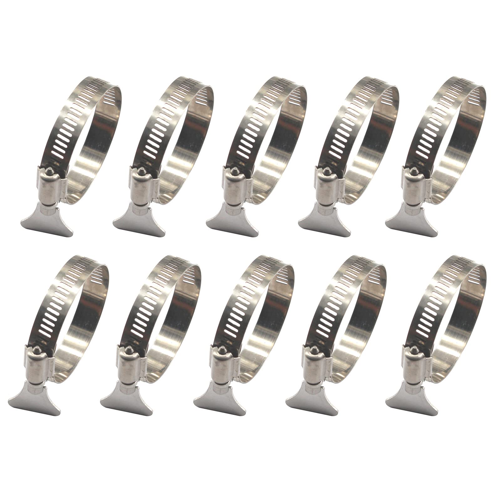 18-32mm Thumb Screw Key Adjustable Hose Clamps 304 Stainless Steel Worm Drive Pipes Clamps （10 Pieces