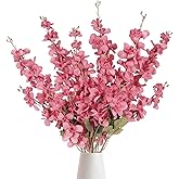 INSUNSIX Hot Pink Delphinium Artificial Flower 6PCS Lifelike Silk Larkspur Flowers Plant 35.43" Long Stem Blossoms Fake Flowers for Tall Vase Floral Arrangements Home Table Wedding Decor(Hot Pink)