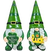 Eousera St. Patrick's Day Decor 2 Pcs Irish Gnomes Figurines 4'' H - Resin Green Lucky Shamrock Saint Leprechaun for Home Office Table Tier Tray Decoration