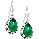 MINACHI Bohemian Retro Ethnic Jade-Toned Teardrop Pendant Earrings for Women