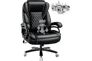 FAMSWAY 600lbs Big and Tall Office Chair with Pocket Spring Cushion, Ergonomic Heavy Duty Executive Office Desk Chair with Adjustable Lumbar Support, Large Comfy Computer Chair with Dual Rubber Wheel