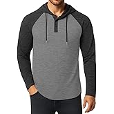 KUYIGO Mens Hoodie Long Sleeve Casual Athletic Workout Fashion Pullover Hooded Contrast Collar Sweatshirt with Drawstring