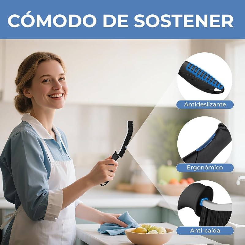 Cepillo de Limpieza de Grietas con Mango Ergonómico (3, Negro)