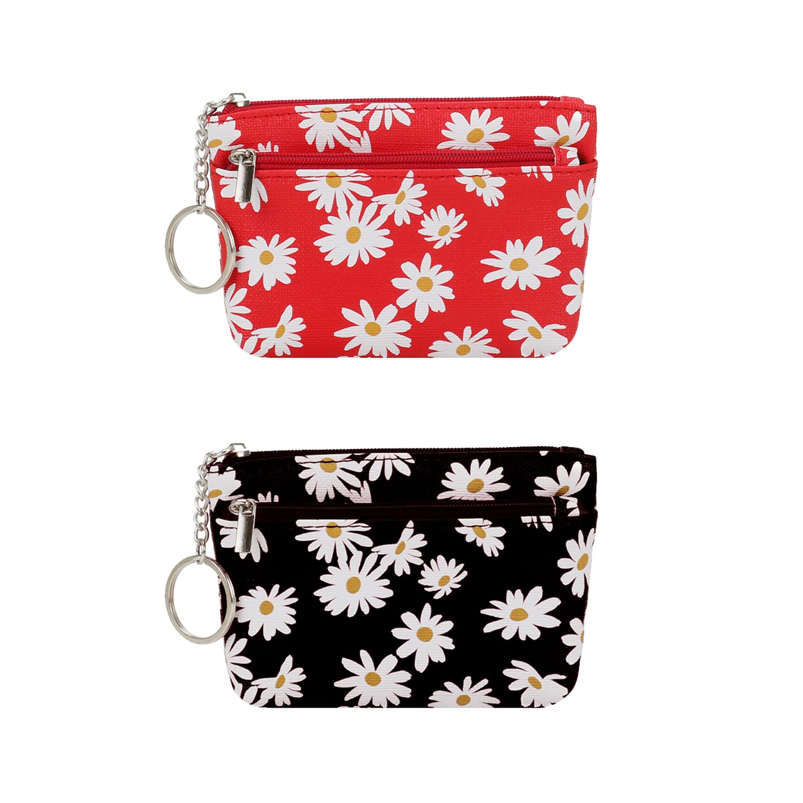 Soolkerr 2 Pcs Women's Mini Coin Purses Wallet Zipper Mini Cash Wallet with Key Rings Cute Coin Pouchs for Women