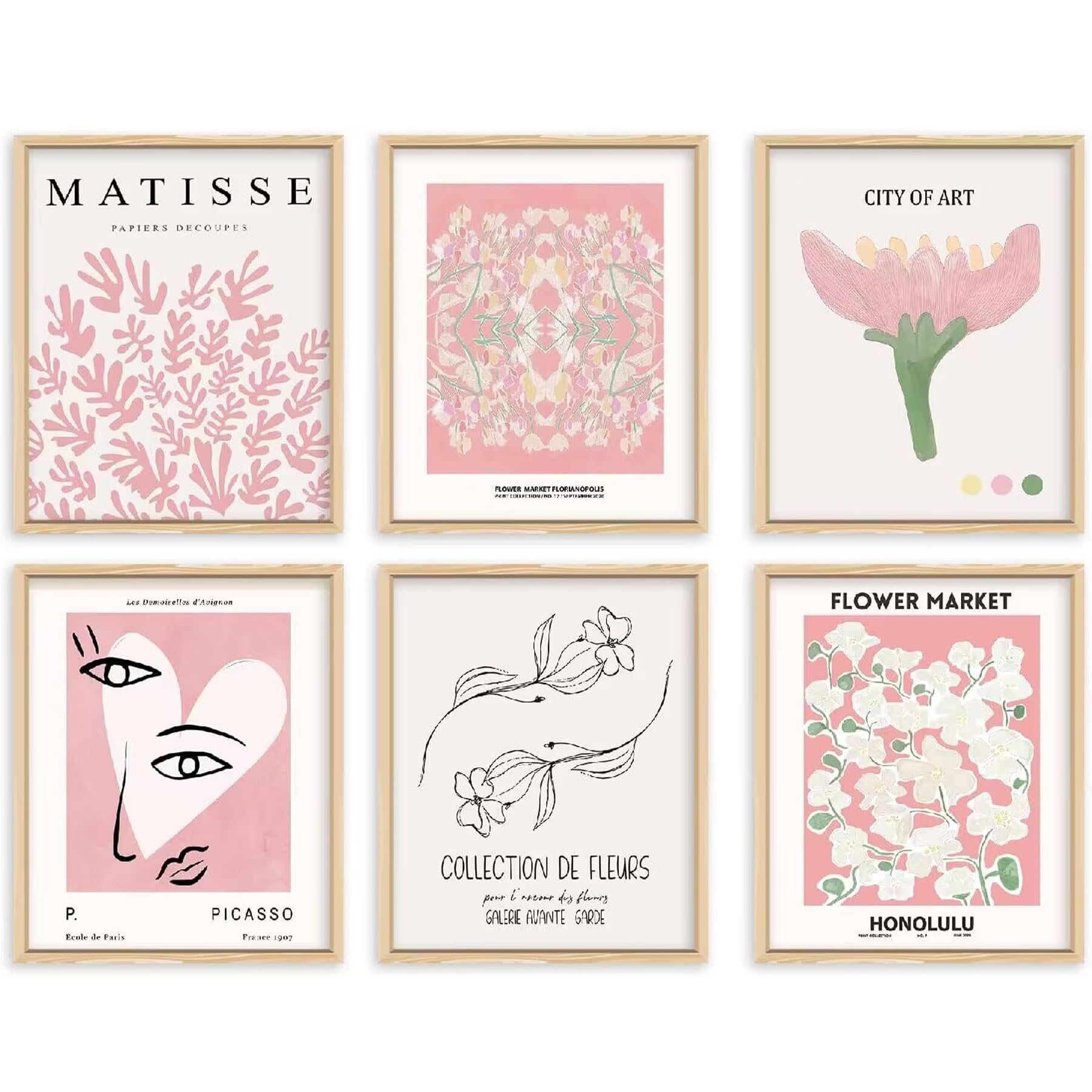 6PCS Preppy Room Decor - Pink Wall Bedroom Boho Wall Decorations, Cute Preppy Wall Art Prints for Teen Girls College Dorm Apartment Decor, Abstract Flower Hanging Poster Home（No Photo Frame Included）