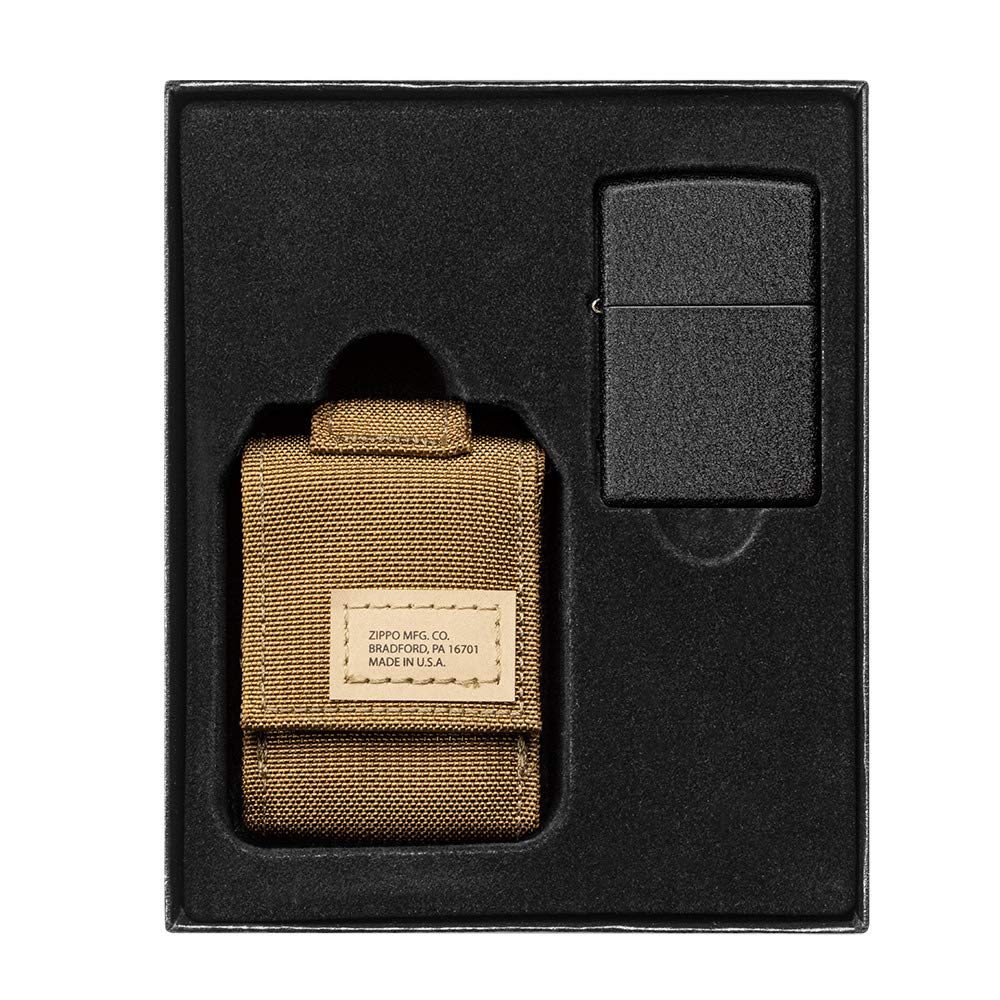 Zippo Coyote Tactical Pouch and Black Crackle Windproof Lighter Gift Set