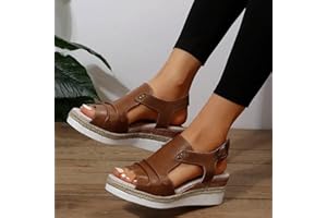 Dheva-C Orthopedic Wedge Sandals for Women Summer Dressy Open Toe Ankle Strap Platform Fashion Sandals Buckle Ankle Strap Casual Beach Outdoor Sandals Wedges Sandal Shoes (2-Brown, 8.5)