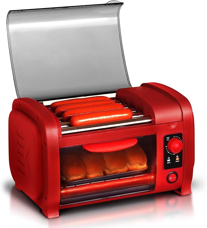 Elite Cuisine EHD051R Hot Dog Toaster Oven, 30Min Timer, Stainless