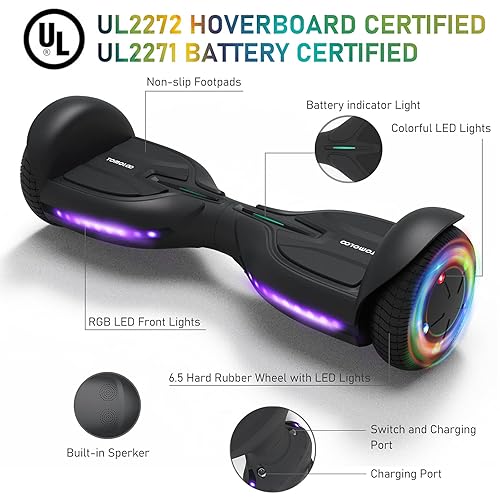 TOMOLOO Hoverboard for Kids and Adults with LED Lights and