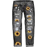 Astylish Womens Plaid Patch Ripped Boyfriend Distressed Stretch Skinny Denim Jeans