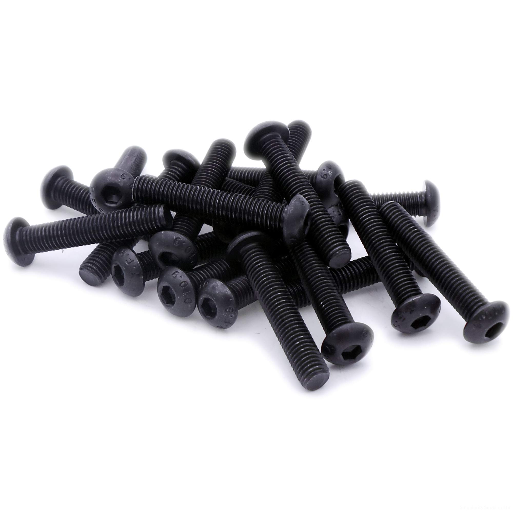 M12 (12mm x 70mm) Hex Socket Button Machine Screw (Bolt) - Black Steel (Pack of 5)