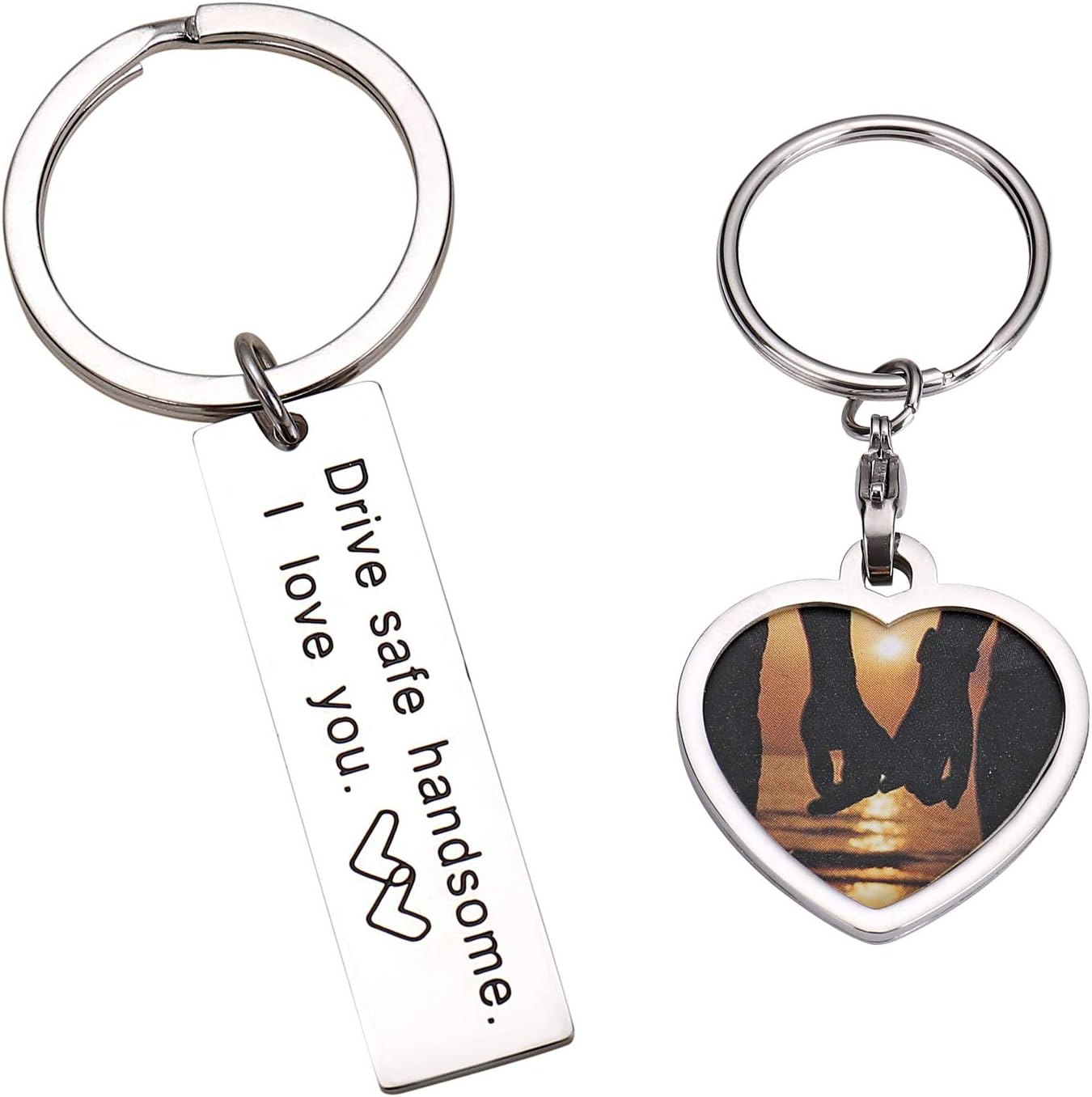 Drive Safe I Love You Keychain with Mini Photo Frame Keychain Set Trucker Husband Gift for Husband Dad Gift Valentines Day