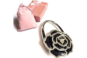 Elesa Miracle Purse Hook **6 Choices** Foldable Handbag Hanger, Folding Table Hanger, with Velvet Pouch in Gift Box (Black Flower)