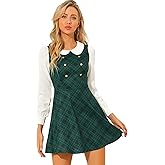 Allegra K Women's Peter Pan Collar Contrast Color Button Decor A-Line Preppy Plaid Mini Dress