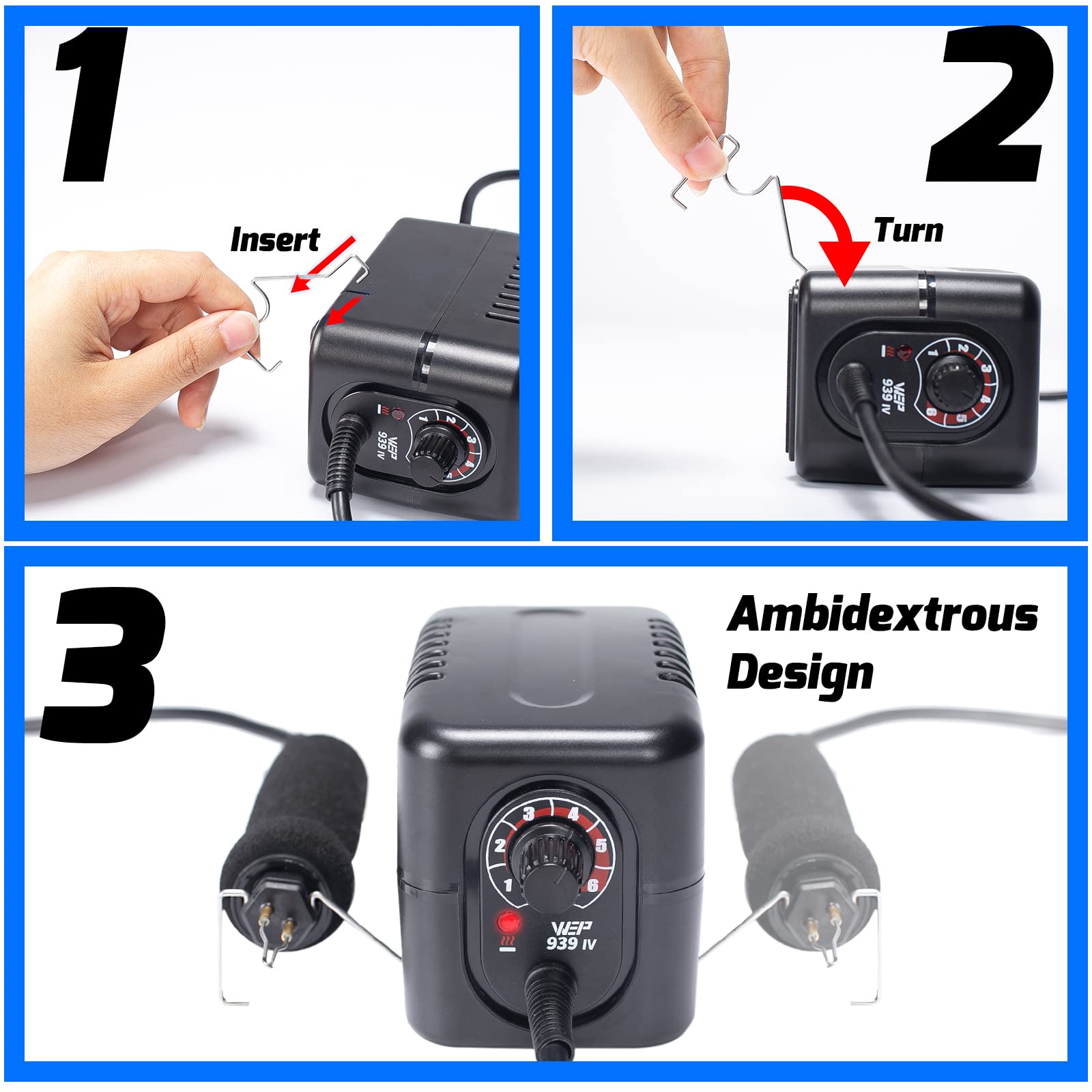 WEP 939-IV Wood Burning Kit with Quick-Change Woodburning Tool Wire-Nib Tips 250-600℃/482-1112℉ Adjustable with 5 Wood Burner Tips, Tip Removal Tool, Wood Burning Pen Holder, 2 Wood Pieces