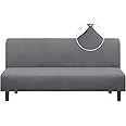 PrinceDeco Stretch Armless Futon Cover Futon Slipcover Full Queen Couch Cover Futon Sofa Bed Cover Furniture Protector with Elastic Bottom, Machine Washable, Gray