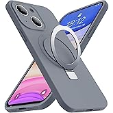 SKYLMW Designed for iPhone 13 Case with Magnetic Invisible Stand Compatible with Mag-Safe Military Drop Tested Shockproof Silicone Phone Cases for Women Men 6.1'', Grey