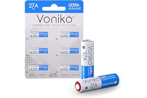 Voniko 27A 12V Alkaline Battery Pack of 6 - Long Lasting 12 Volt A27 Battery for Remote and Doorbells