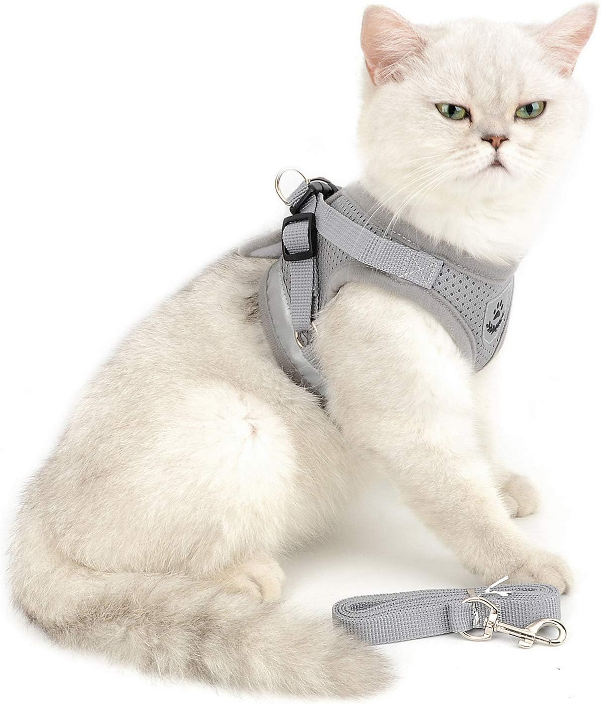SMALLLEE_LUCKY_STORE Soft Mesh Refective Cat Harness and Lead Set Escape Proof Adjustable No Pull Choke Safe Walking Jacket for Small Dogs Puppy Kitten,Grey Small - Image 3