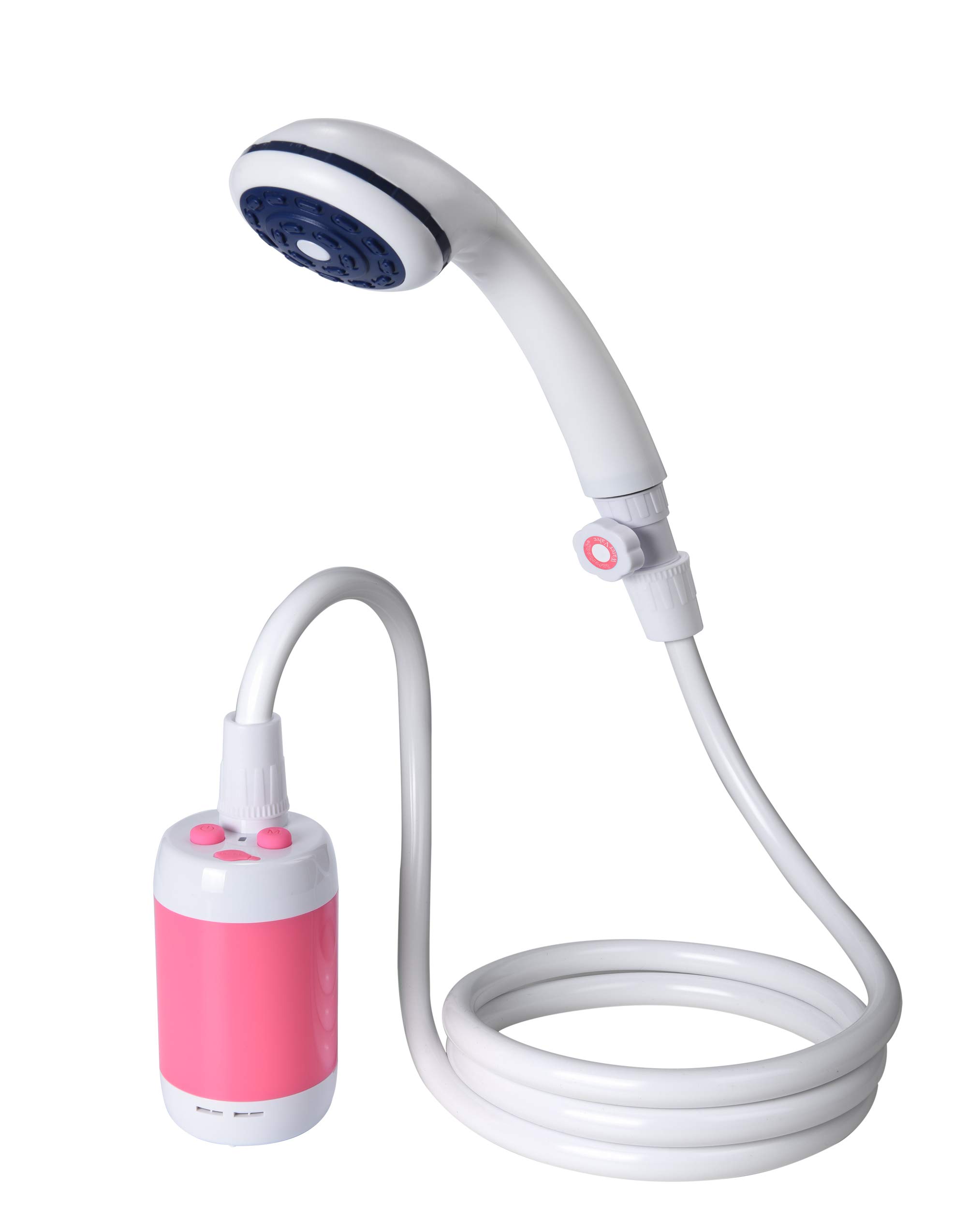 Camping Shower, Portable Shower, Outdoor Shower, Handheld Electric Shower, Water Flow Stalls Adjustment, 4800 mAh Battery, Flow Contol and Shut Off Valve for Showering, Washing, Cleaning, etc. (Pink)
